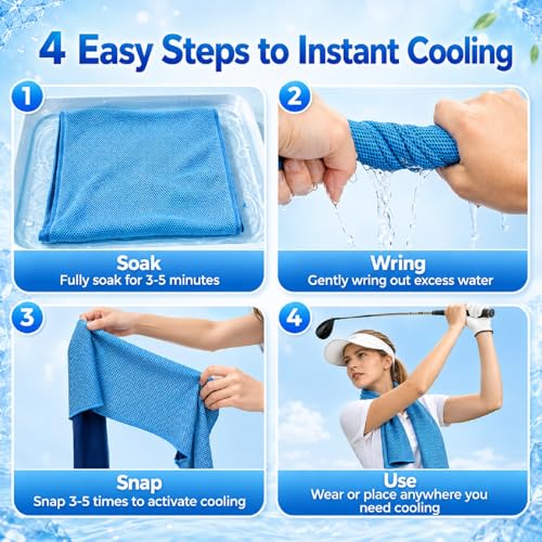 PJT Cooling Towels for Neck and Face, 40" x 12" Ice Silk Microfiber Towels for Hot Weather Outdoor Golf, Instant Cool Touch Breathable Sports Towels for Gym, Running, Yoga, Camping, 4 Pack