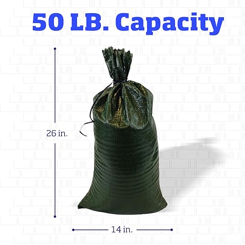 DURASACK Heavy Duty Sandbags with Ties, 14x26, Empty, Green, Pack of 10 | Woven Polypropylene Sandbags for Flood Control with 1600 Hours of UV Protection, 50 lbs Capacity - color: Green, size: 10 Sandbags