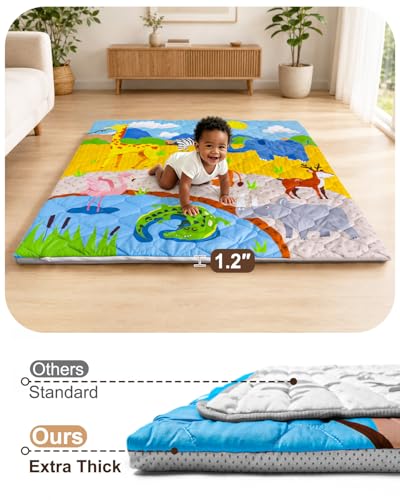 Baby Play Mat, 50x50 Playpen Mat with Machine Washable Cover | Removable, Thicken Cushioning Playmats for Baby, Non-Slip Bottom, Easy to Clean for Infants, Wild Animal - color: Wild Animal, size: 50" X 50"