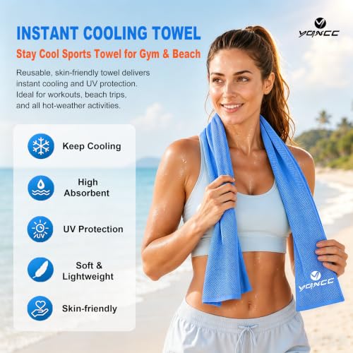 YQXCC 4 Pack Cooling Towels (40"x12"), Cool Neck Towel, Soft Breathable Microfiber for Gym, Yoga, Golf, Running, Camping & Summer Outdoor Activities - color: 2 Light Gray + 2 Light Blue