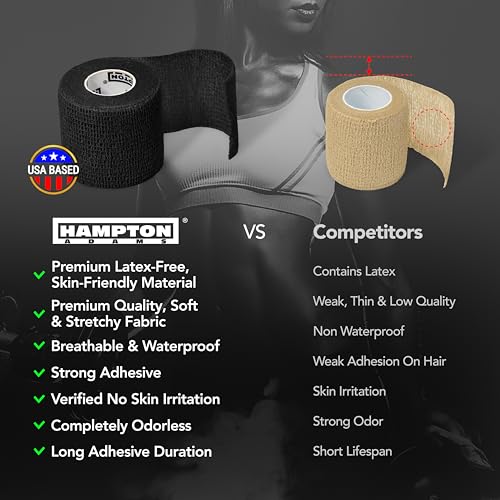Hampton Adams | As Seen on Shark Tank | Self Adhesive Bandage Wrap (14-Pack) | 15ft | Pet Safe | Breathable Athletic Elastic Cohesive Bandage for Sports Injury Ankle Knee Wrist sprains (Black) - color: Black