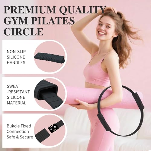 13 PCS Pilates Equipment Kit for Women,Pilates Ring and Ball Set with Resistance Bands,Core Sliders, Socks, Bag & Guide for Starter Home Workout Fitness Gym Essentials - color: Black