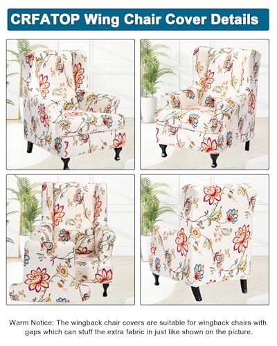 CRFATOP Waterproof Wing Chair Slipcovers 2 Piece Stretch Wingback Chair Cover Spandex Fabric Wingback Armchair Covers with Elastic Bottom for Living Room Bedroom Wingback Chair,A19 - color: Color A19