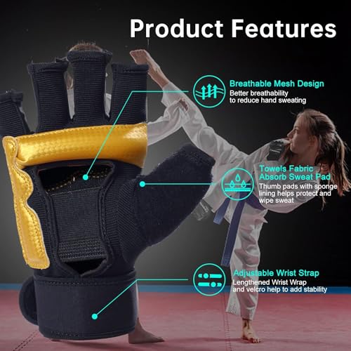 Kickboxing Sparring Gloves TKD Gloves for Men Women Half Finger Boxing Gloves Fighting Gloves Boxing Gloves for Punching Bag Training Gloves for Men Women Black - color: Golden, size: X-Small