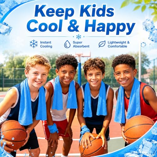 BobbleT Kids PVA Cooling Towels 4 Pack (30"x9") - Mini Instant Ice Cooling Towels for Neck & Face with UPF 50+ Sun Protection, Reusable Summer Heat Relief for Outdoor Activities, Blue - color: Blue