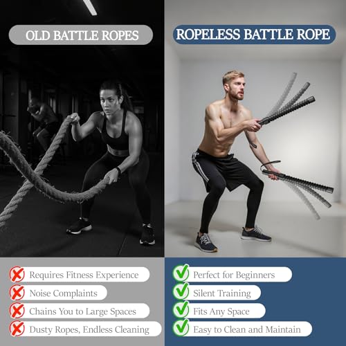Ropeless Battle Ropes for Exercise Workout Rope, Portable Workout for Home Gym, Exercise Battle Ropes for HIIT Workouts, Low-Impact Cardio Training (2 Ropes with Bag) - style: 2 Ropes with Bag