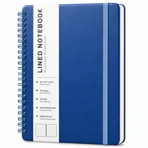 ABERLLS Lined Spiral Journal Notebook with 160 Pages, 8×5.7in, A5 Spiral Notebook, Journaling Notebooks for Work, School, Women, Men, College Ruled Spiral Notebook, Hardcover Leather Journals, Blue - color: Blue, size: A5