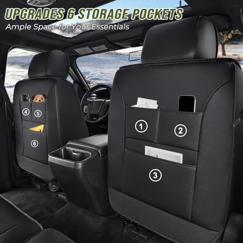 DISUTOGO for 2018 Dodge ram seat Covers 2012-2025 2026 RAM 1500 2500 3500 | Dodge Ram Seat Covers Full Set, Faux Leather Custom Fit Ram 1500 2500 3500 Truck, Flat Bench - color: 110-Black&Grey-Flat Bench, size: 5 Seats full set-RAM 2012-2026