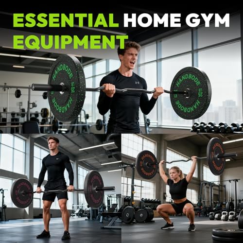 HANDBODE Olympic EZ Curl Bar, Curling Barbell, 4 FT And 6.2 FT Options | 500-700 LB, Rackable Longer Version, 2-Inch Sleeves, Angled Grips, Bicep Training, Tricep Extensions, Preacher Workouts - color: 6.2ft Curl Bar 35lb, Black