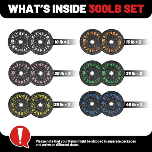 2" Bumper Plates Set Olympic Weight Plates for Barbell Strength Training | Papababe 2Inch Weights Plates Set, Floor Protective Plates, 20-600lbs Rubber Bumper Plates for Weightlifting, Bench Press - size: 300 LB SET (PAIR OF 10, 15, 20, 25, 35, 45 LB), st