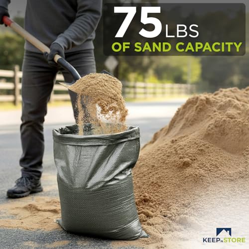 Heavy Duty Sand Bags Pack of 6, Army Green Empty Sandbags with Built-In Ties, Woven Polypropylene UV Protection 1600 Hours, Fillable Bags for Flood Control, Weight, 18x30 inches, 75 Pounds Volume - size: 18"W x 30"L, style: Pack of 6