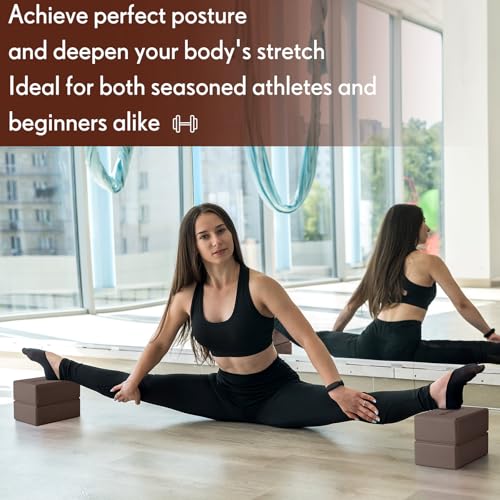 RoundFunny 4 Pack Yoga Blocks Non Slip Pilates Brick Foam Blocks Pilates Dance Gymnastics Workout Fitness Props Tool for Stretching Meditation and Exercise - color: Brown