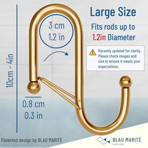 6-Pack Metal S Hooks for Hanging – Heavy-Duty S-Shaped Hook with Safety Buckle – Fits Bars up to 1.2 in – Anti-Drop S-Hooks for Closet, Wardrobes & Storage – Golden (Large) - color: Rose Gold, size: Large - 1.2In Diameter