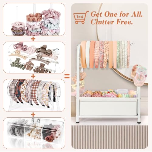 Keebofly Headband Holder Stand, Versatile Hair Accessories Organizer for Scrunchies, Hair Ties, Bows & Claw Clips - Large Compact Hair Accessories Storage for Girls, Women, Babies - color: White