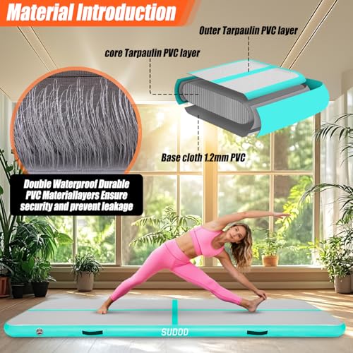 SUDOO Gymnastics Air Mat 10ft/13ft/16ft Inflatable Air Tumble Track Mat 4" Thick Tumbling Mat With Pump or No Pump for Training Tumble Yoga Cheerleading Parkour Beach Water Activities Home Use - color: Green, size: 10ft*3.3ft*4in (3*1*0.1m)
