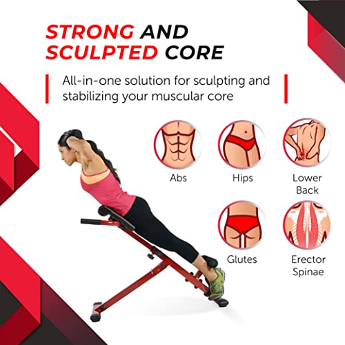 Stamina X Adjustable Ab, Back, and Core Strength Exercise, Sit-Up Fitness Hyperextension Weight Bench for At-Home Workouts - color: Red