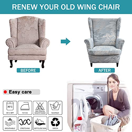 NILUOH Wingback Chair Slipcover 2-Piece Stretch Wingback Chair Sofa Slipcover Armchair Cover Printed Furniture Protector Couch Soft with Elastic Bottom for Living Room, 12 - color: 12