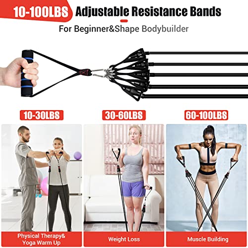 Resistance Bands with Handles for Women, 5 Level Exercise Bands Workout Bands for Physical Therapy, Yoga, Pilates, Door Anchor, Storage Pouch - color: Black