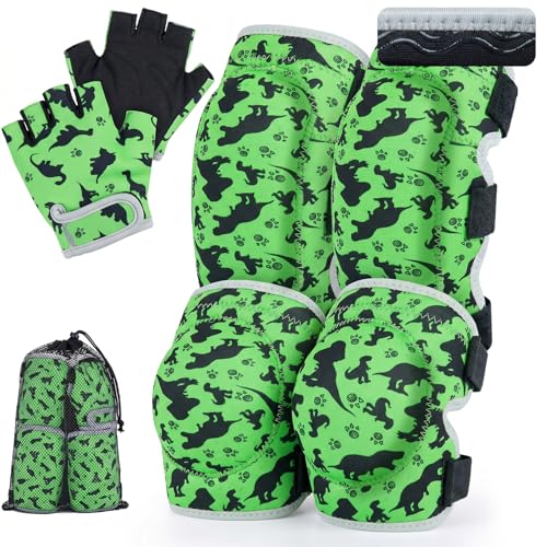 Soft Toddler Knee Pads and Elbow Pads Set with Bike Gloves | Non-Slip Toddler Knee Pads for Boys Girls 2-4 Years, Breathable Kids Protective Gear for Balance Bike, Scooter, Bicycle - color: Green