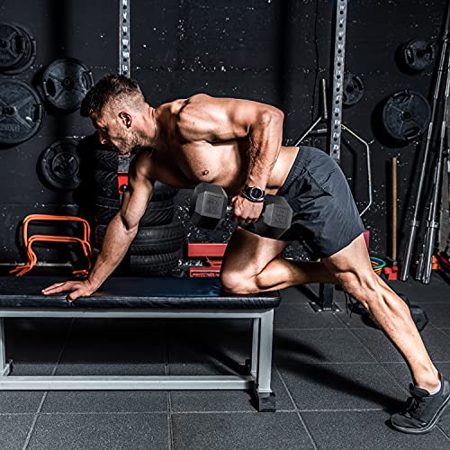 WF Athletic Supply Rubber Coated Hex Dumbbell Set, Multiple Choices Available - Dumbbells with Rack Stand and Mat, or Dumbbells Only (200/550/1200/2100/3000 LB) - color: g. 5 - 75LB w/ 3-tier RED Rack and Mat