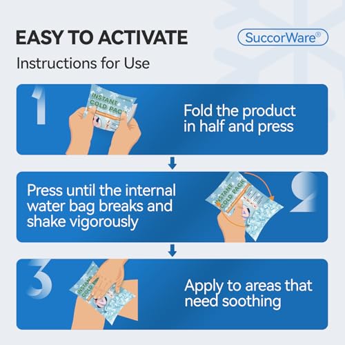 SuccorWare 10 Pack Instant Ice Packs for Injuries(4.9''x5.9'') Disposable Cold Packs for Pain Relief, Swelling, Sprains & Outdoor Activities - size: 10 Packs(4.9''x5.9'')