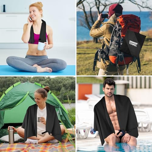 Camping Towel L Size Microfiber Quick Dry Lightweight Travel Body Swimming Pool Beach Yoga Mat Towels (Black, 1 Pack L) - color: Black, size: 1 Pack L
