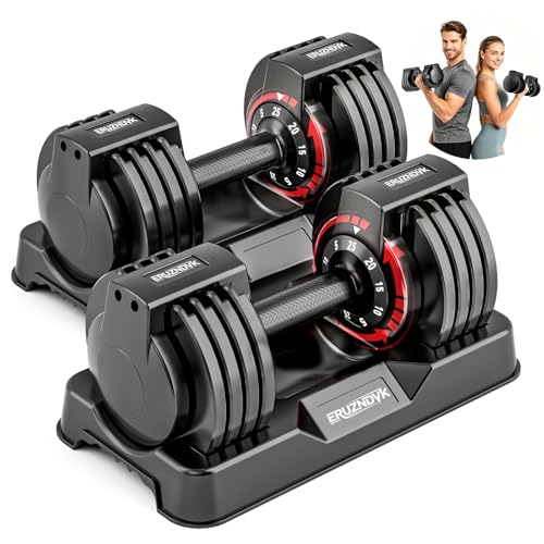 25/55lb Pair Adjustable Dumbbell Set, Adjustable Dumbbells Set of 2, 5 in 1/10 in 1 Free Weights Dumbbells Set with Anti-Slip Texture Handle, Weight Set For Home Gym Suit both Men and Women - color: Black 25LBS Pair