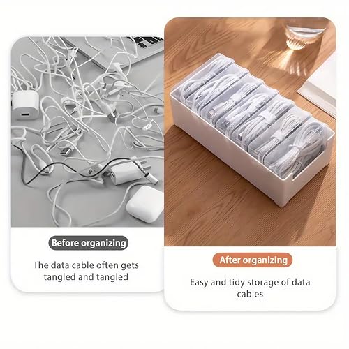 2 Pack 11 Grid Cable Organizer Box with Switch for Desktop Cord Storage | Desk wire sorting, office household dual use, multi grid classified storage, transparent visible interior, cord management