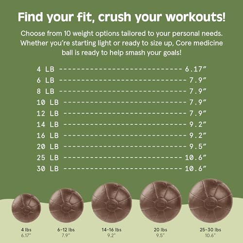 Core Weighted Medicine Ball 4, 6, 8, 10, 12, 14, 16, 20, 25, 30 lbs, Soft Touch Vegan Leather with Sturdy Grip for Strength Training, Recovery, Balance Exercises and Other Full-Body Workouts - color: Brown, style: 30 lbs