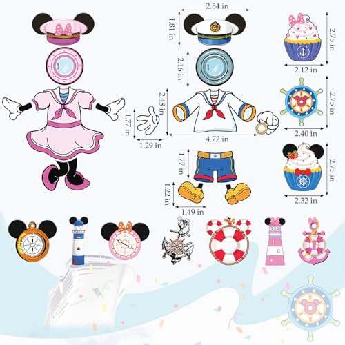 RiVolTa Mouse Cruise Door Decorations - 24 Pcs Large Ship Cabin Magnet Stickers Cute Blue Pink Mice Captain Sea Navigation Car Anchor Magnetic Decor for Holiday Carnival Party Stateroom Refrigerator - color: Dress Up