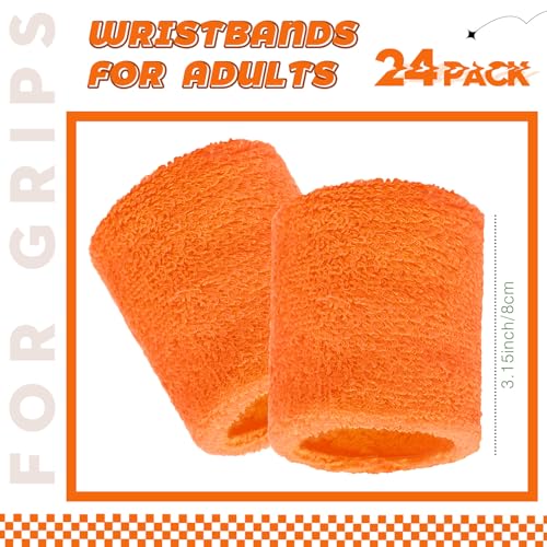 Bememo 24 Pcs Wrist Sweatbands Bulk Sports Wrist Bands for Men Women Breathable Athletic Tennis Wristbands Stretchy Absorbent Cotton Terry for Basketball, Baseball, Gym, Working Out - color: Orange
