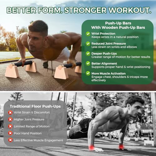 Wooden Parallettes Bars & Push Up Bars – Premium Handstand Training Push Up Handles, Non-Slip Calisthenics Equipment for Men & Women, Perfect Home Gym Fitness Tool for Strength & Balance, 23.5cm