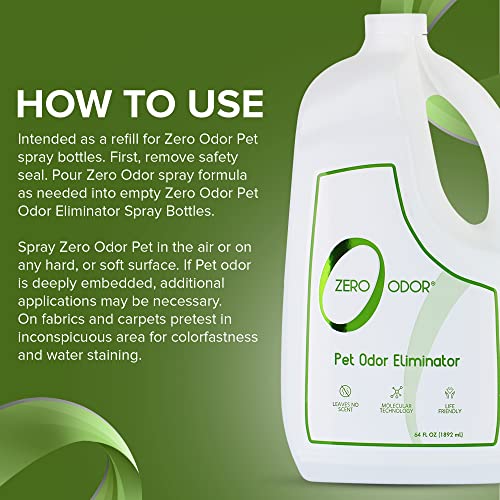 Zero Odor Pet Odor Eliminator, Air and Surface Odor Remover for Carpet, Furniture, and Pet Beds, Refill, 64 oz - size: 64 Fl Oz (Pack of 1)