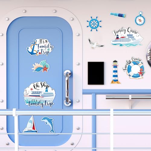 Kanayu 12 Pieces Cruise Door Magnets Decorations, Sea Navigation Ship Car Refrigerator Magnets Stickers Anchor Cruise Cabin Door Fridge Magnetic Decorations for Cabin Carnival Party(Bright Style) - style: Bright Style
