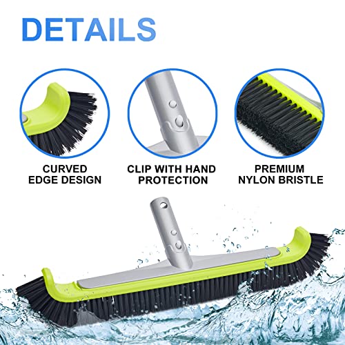 Sepetrel 17.5" Pool Brush Head for Cleaning Walls,Heavy Duty Inground/Above Ground Swimming Pool Scrub Brushes with Premium Strong Bristle & Reinforced Aluminium Back - size: Curved Edge for Walls