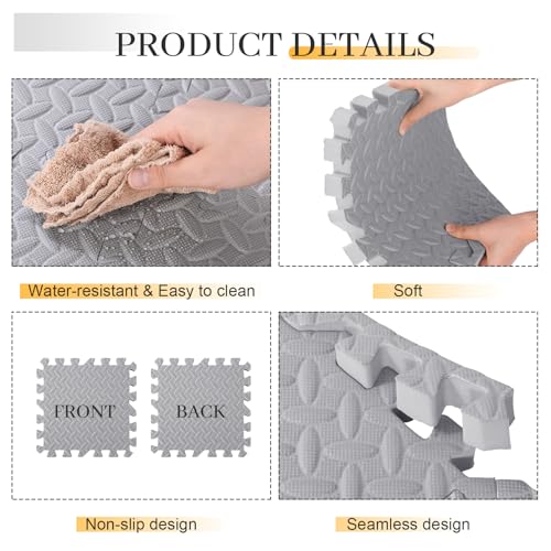 Arrowbash 12x12x1 Inch EVA Thick Interlocking Foam Floor Tiles Puzzle Exercise Mat Foam Mats for Home Gym Pets(Grey,12) - color: Grey, size: 12