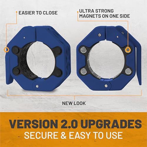 Magnetic Barbell Collars [Bells of Steel] Version 2.0 Premium Weight Bar Clamps, Quick Release Barbell Clips, Olympic Barbell Clamps, High-Strength Nylon Gym Clips, Pair, Blue - color: Blue V.2