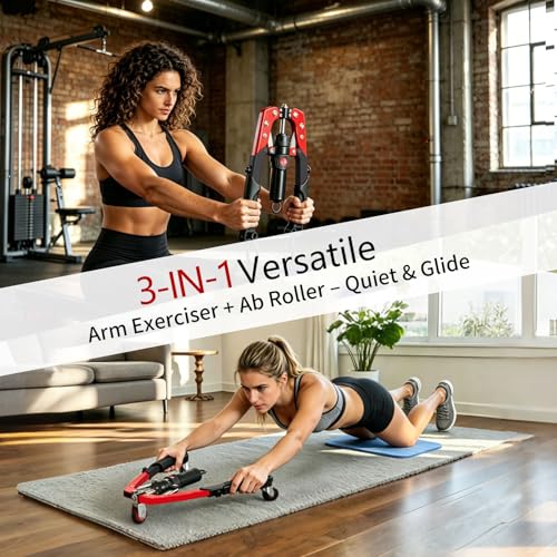 3 in 1 Twister Arm Trainer, Adjustable 22-440 lbs Hydraulic Power Chest Workout Equipment with Ab Roller Wheel, Home Gym for Full Body Strength Training, Arm Exerciser Chest Trainer for Men Women