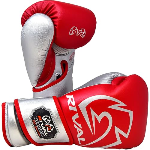 RIVAL Boxing RB100 Professional Bag Gloves, 6mm of D30 Padding, Handcrafted Microfiber, Innovative Wrist Lock 3 System - color: Red/Silver, size: Medium