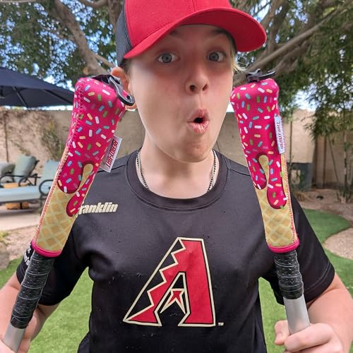 Handle Cover - Baseball Bat Cover Sleeve Protects Vehicle & Bat Grip - Batting Gloves & Helmet Companion with Zippered Hook - Softball Accessory - color: Ice Cream