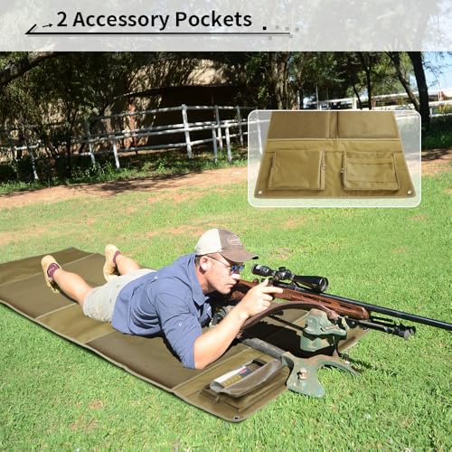 Shooting Mats Prone Padded, Extra Large Portable Roll Up Folded Waterproof Non-Slip Tactical Shooting Mat with Thickened Cotton Padding, Bipod Holder & 2 Accessory Pockets for Range Shooting Hunting - style: Standard Rectangular