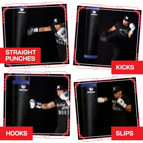 Heavy Punching Kicking Bag for Adults, Boxing, MMA, Martial Arts, Muay Thai, Strength Training Equipment, Filled, 5ft, 100 lbs, Colored Strap and Rhino Logo - color: Blue / Black, size: Filled