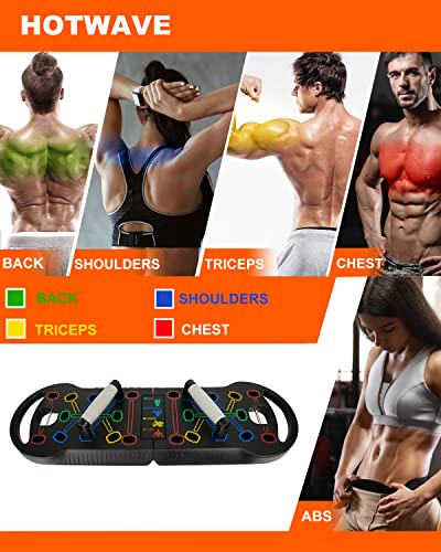 HOTWAVE Push Up Board, Portable PushUp Board, Foldable 20 in 1 Push Up Bar | Multifunctional Pushup Handles for Floor, Professional Strength Training Equipment For Men and Women at Home Gym - color: Black