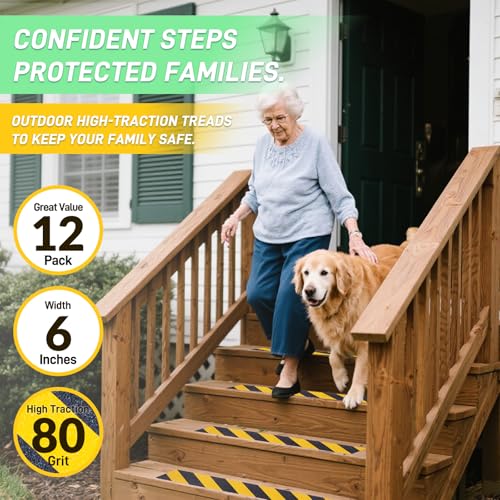 12-Pack 6”x30” Anti Slip Tape Caution Black/Yellow, Pre-Cut Stair Treads Non Slip Traction Tape for Outdoor/Indoor, Waterproof Non Skid Tape for Stair Step, Easy to Install - color: Black/Yellow, size: 6" x 30"