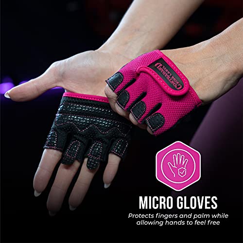 Contraband Pink Label 5537 Womens Micro Weight Lifting Gloves w/Grip-Lock Silicone Padding (Pair) - Minimalist Half Gloves - Apple Watch Friendly - color: Pink, size: Medium