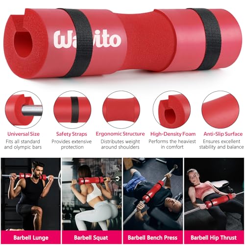 WALITO 8Pcs Barbell Pad Set for Hip Thrust - Squat Pad,Gym Accessories for Women with Bar Bad,Bench Press, with Gym Ankle Straps,Resistance Bands for Working Out,Lifting Strap,Carry Bag - color: Red