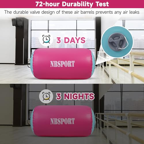 Air Barrel - Air Roller Gymnastics Barrel for Back Handspring Trainer, Air Tumble Mat with Pump for Gym Training/Yoga Balance Exercise/Cheerleading/Home and Outdoor Use - color: Pink+Green, size: 39.4x23.6inch