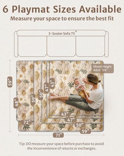 Blissful Diary Baby Play Mats for Floor, 72x48 Inch Extra Thicker & Large Soft Cushioning Foam Playmats for Babies and Toddlers, Foldable Washable Baby Crawling Mat for Playpen, Earth Tones Design - color: Earth Tones, size: 72" X 48"