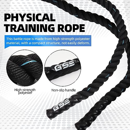 GSE Games & Sports Expert Gym Battle Rope, Heavy-Duty Workout Ropes for Indoor & Outdoor Workout, Exercise Rope for Strength Training - 30,40,50 Feet Lengths Available - color: Black&Blue, size: 40ft x 2"