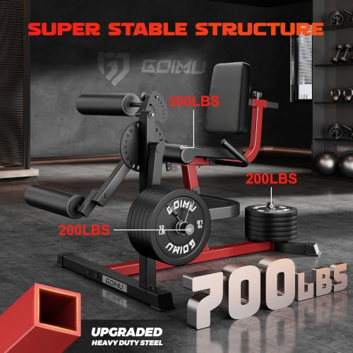 Leg Extension and Curl Machine, 4 in 1 Lower Body Workout Machine, Adjustable Leg Curl Machine with Plate Loaded, Leg Extension Machine with Exercise Bench, Home Gym Weight Machine - style: Red with 190lbs Weight Plates